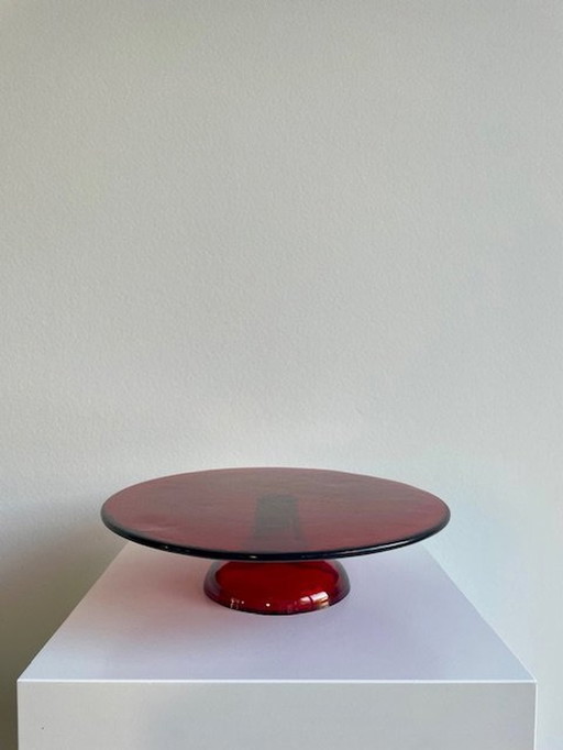 Serving Plate / Cake Plate Red Glass