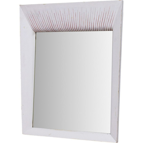 Image 1 of Specchio vintage a forma trapezoidale con cornice in legno, Italia 1950