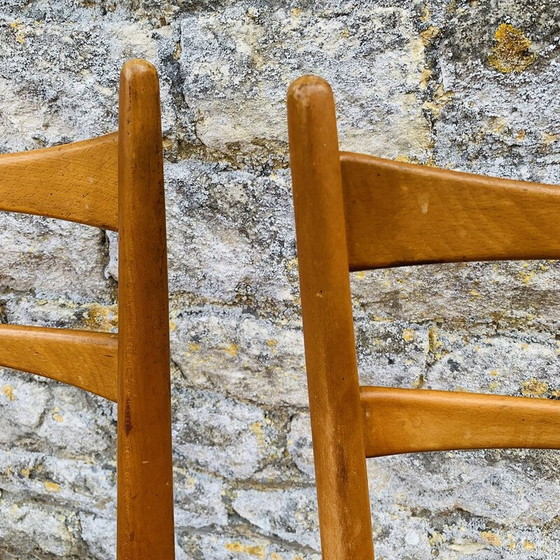 Image 1 of Set of 4 vintage beech and red leatherette chairs, 1960