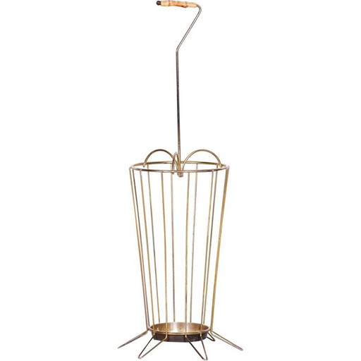 Vintage art deco brass umbrella stand, Czech Republic 1950
