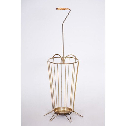 Vintage art deco brass umbrella stand, Czech Republic 1950