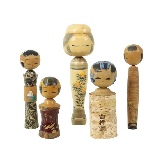 Image 1 of Lot Of 5 Kokeshi Dolls Japan