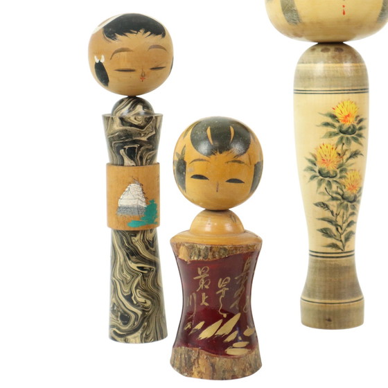 Image 1 of Lot Of 5 Kokeshi Dolls Japan