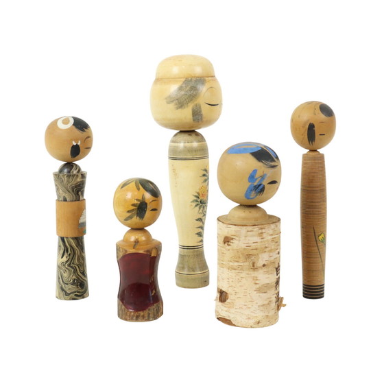 Image 1 of Lot Of 5 Kokeshi Dolls Japan