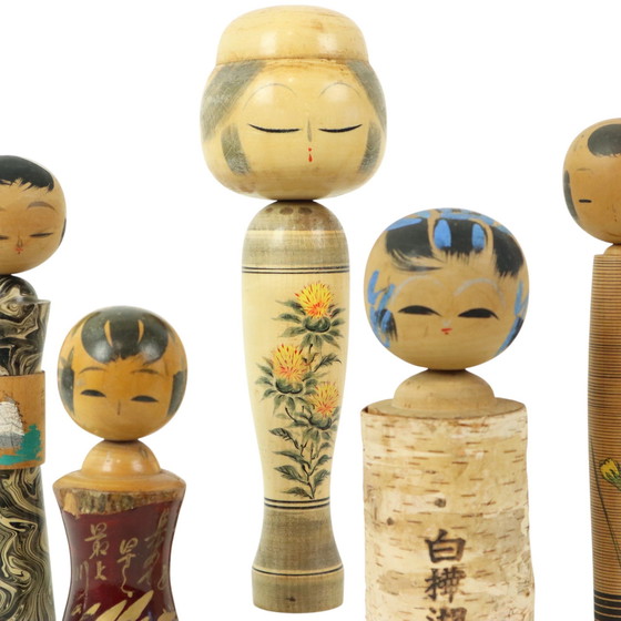 Image 1 of Lot Of 5 Kokeshi Dolls Japan