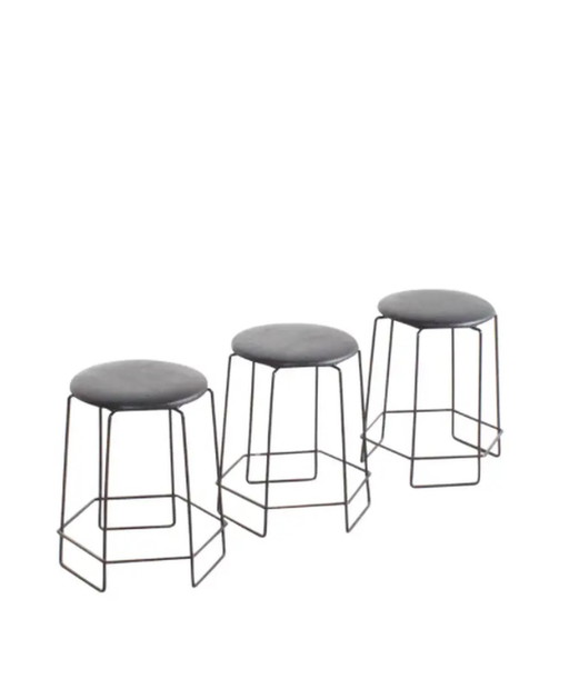 3x tabourets métalliques carrés Verner Panton