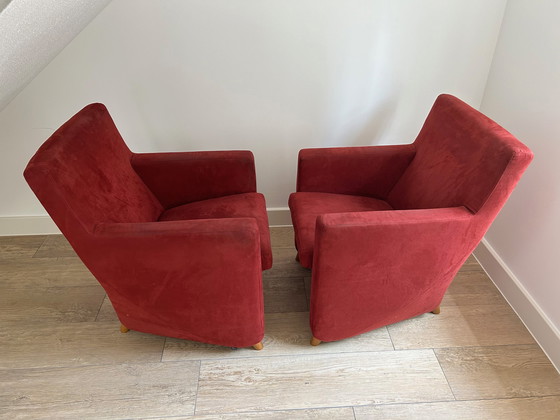 Image 1 of 2x fauteuils Leolux Dolcinea rouge alcantara