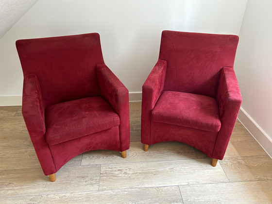 Image 1 of 2x fauteuils Leolux Dolcinea rouge alcantara