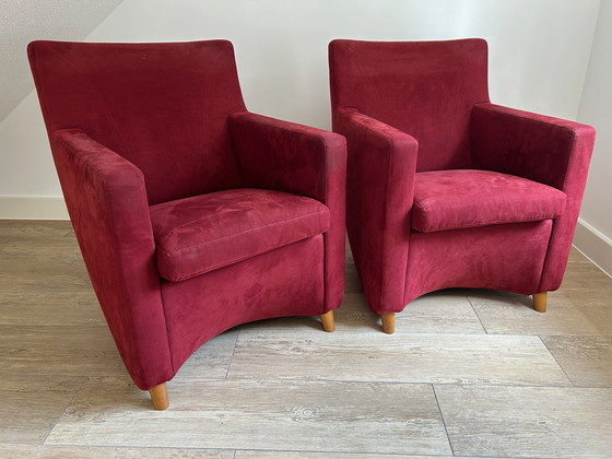 Image 1 of 2x fauteuils Leolux Dolcinea rouge alcantara