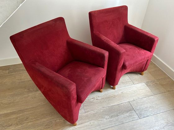 Image 1 of 2x fauteuils Leolux Dolcinea rouge alcantara