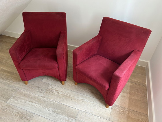 Image 1 of 2x fauteuils Leolux Dolcinea rouge alcantara