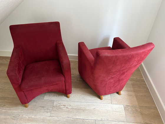 Image 1 of 2x fauteuils Leolux Dolcinea rouge alcantara