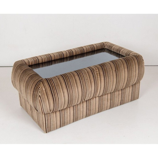 Vintage coffee table with velvet frame and glass top, 1970