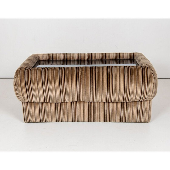 Image 1 of 1x Italian Rengular Coffee Table in Striped Velvet and Smoked Glass, 1970s