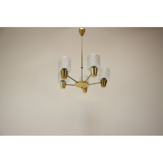 Image 1 of Vintage brass and metal chandelier by Kamenicky Senov, Czechoslovakia 1970