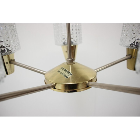 Image 1 of Vintage brass and metal chandelier by Kamenicky Senov, Czechoslovakia 1970