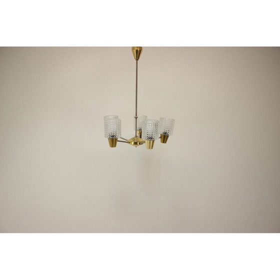Image 1 of Vintage brass and metal chandelier by Kamenicky Senov, Czechoslovakia 1970