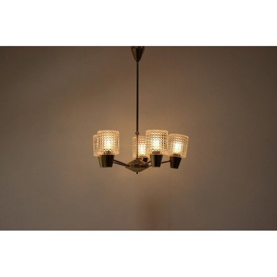 Image 1 of Vintage brass and metal chandelier by Kamenicky Senov, Czechoslovakia 1970