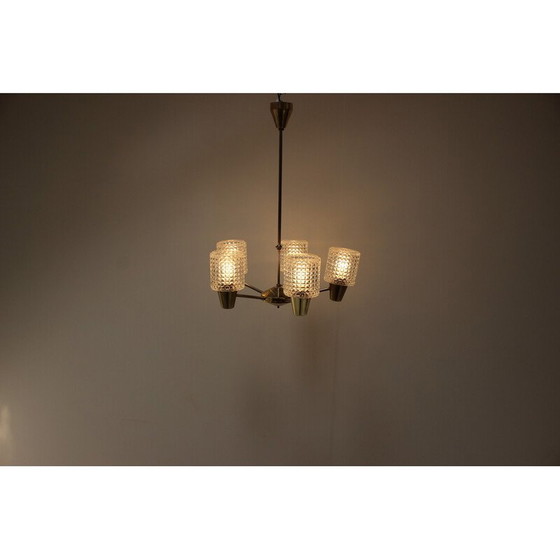 Image 1 of Vintage brass and metal chandelier by Kamenicky Senov, Czechoslovakia 1970