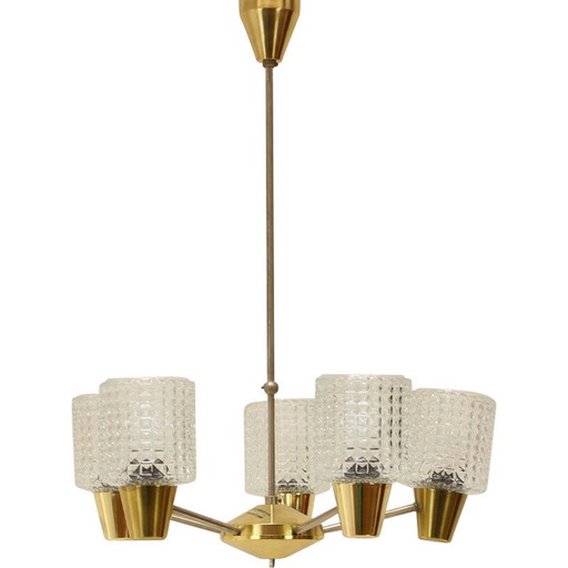 Vintage brass and metal chandelier by Kamenicky Senov, Czechoslovakia 1970