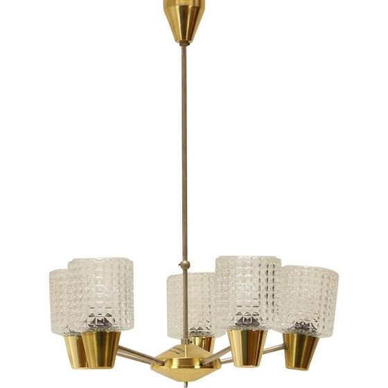 Image 1 of Vintage brass and metal chandelier by Kamenicky Senov, Czechoslovakia 1970
