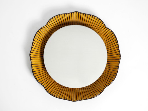 Large illuminated 70s ceramic wall mirror