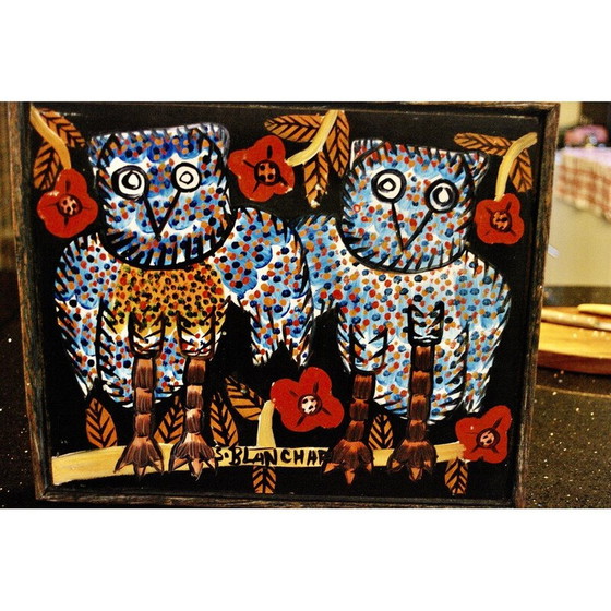 Image 1 of Vintage painting representing 2 owls by Sisson Blanchard