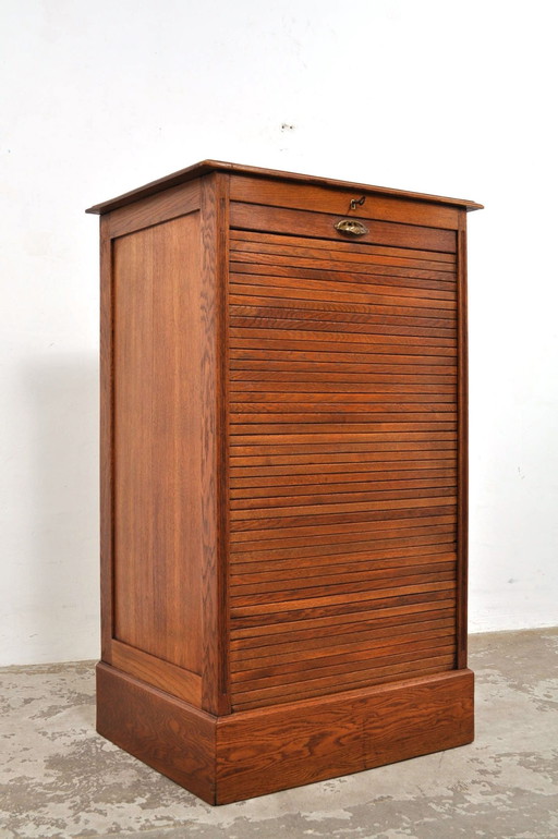 Antique Oak Rolling Door Cabinet Circa 1900