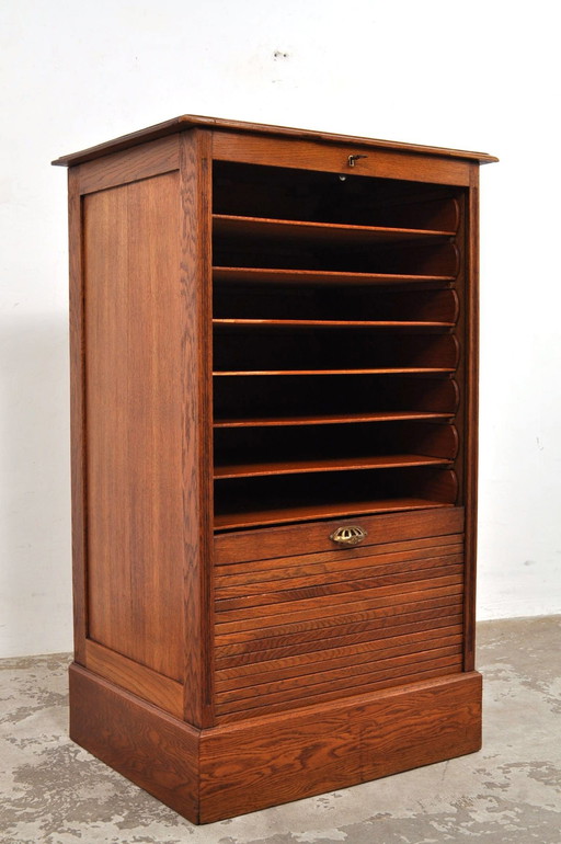 Antique Oak Rolling Door Cabinet Circa 1900