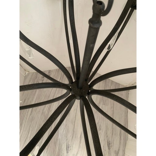 Chandelier In Matte Black Metal, 20 Lights, Wrought Iron Florentine Art Made In Italy