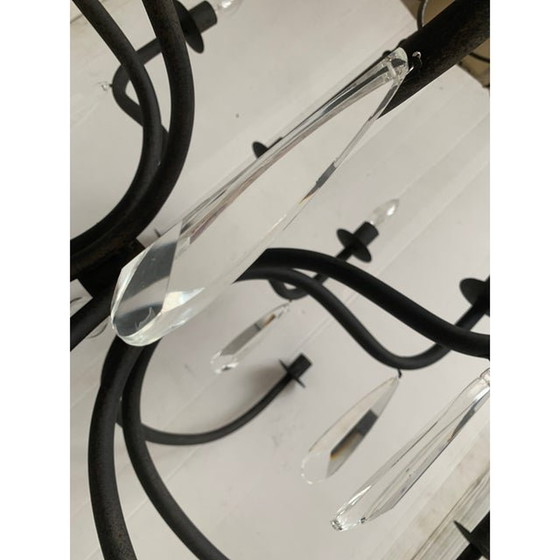 Image 1 of Chandelier In Matte Black Metal, 20 Lights, Wrought Iron Florentine Art Made In Italy