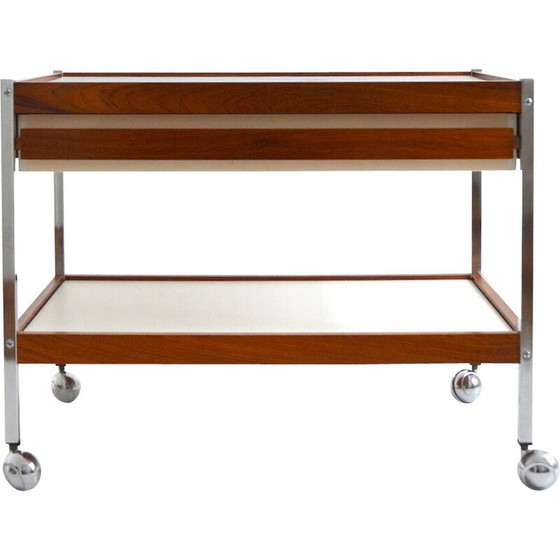 Image 1 of Vintage trolley on casters in rosewood and chrome steel, 1960