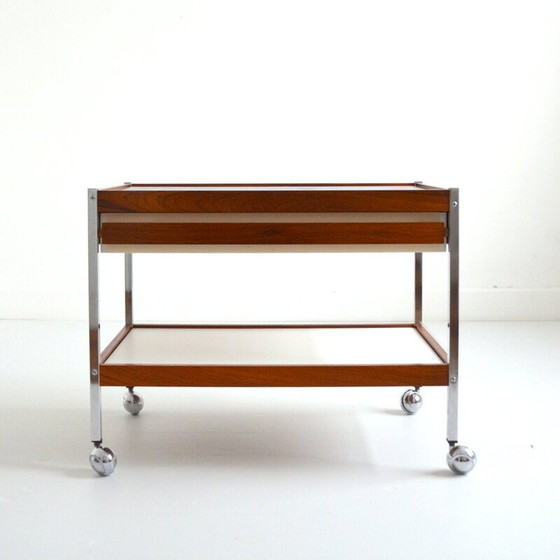 Image 1 of Vintage trolley on casters in rosewood and chrome steel, 1960