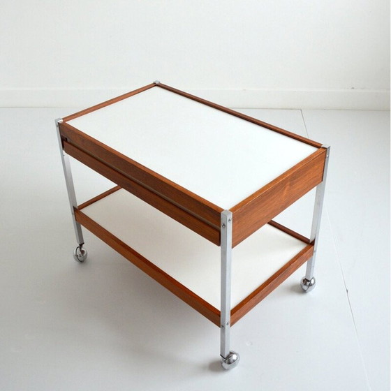 Image 1 of Vintage trolley on casters in rosewood and chrome steel, 1960