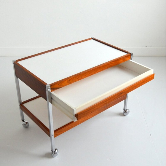 Image 1 of Vintage trolley on casters in rosewood and chrome steel, 1960