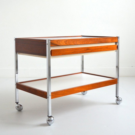 Image 1 of Vintage trolley on casters in rosewood and chrome steel, 1960