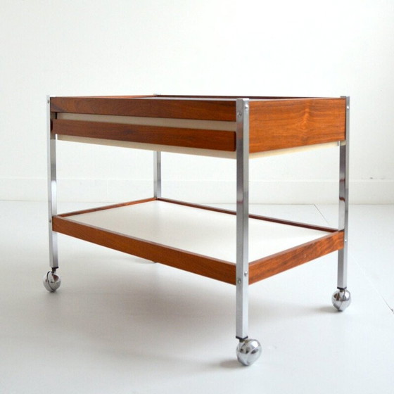 Image 1 of Vintage trolley on casters in rosewood and chrome steel, 1960