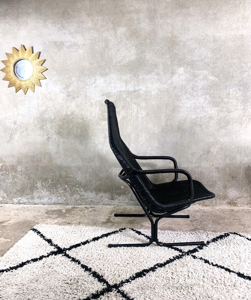 Poltrona lounge modello 514 C in rattan di Dirk Van Sliedregt per Gebroeders Jonkers Noordwolde, anni '60