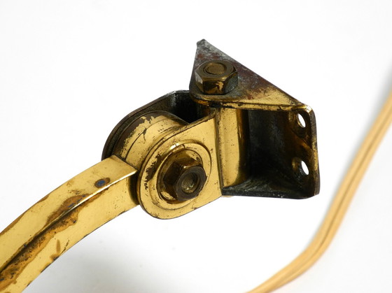 Image 1 of Original Mid Century Brass Extendable Scissor Wall Lamp With Aluminum Diabolo Shade In Red And Brass