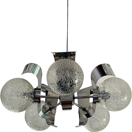 Vintage 5-light pendant lamp in glass and chrome