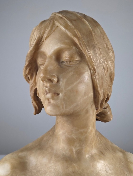 Image 1 of Alabaster Bust 'Giovane Donna' By Antonio Frilli