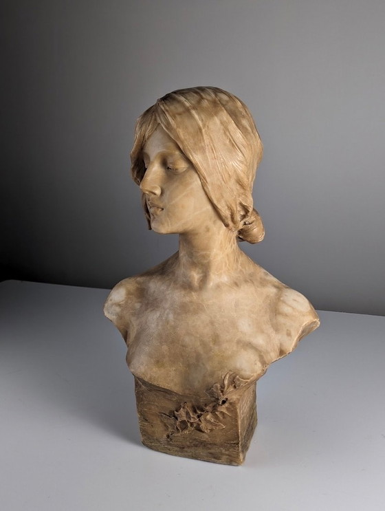 Image 1 of Alabaster Bust 'Giovane Donna' By Antonio Frilli