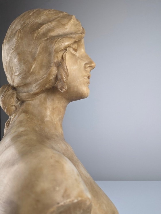 Image 1 of Alabaster Bust 'Giovane Donna' By Antonio Frilli