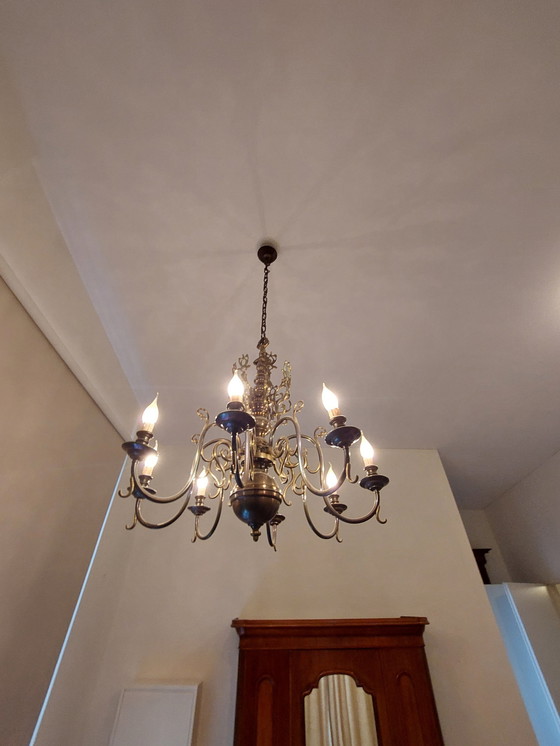 Image 1 of Dutch Brass Chandelier With 8 Candle Lights Ca. 1960 Vintage
