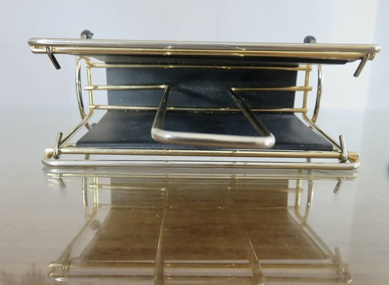 Image 1 of Letter Holder, Mail Holder, In Black Imitation Leather And Gold Metal, 1950