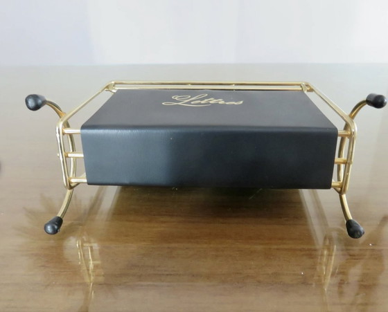 Image 1 of Letter Holder, Mail Holder, In Black Imitation Leather And Gold Metal, 1950