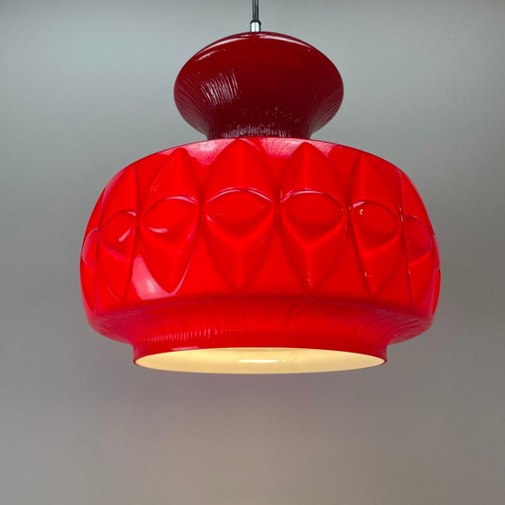 Image 1 of Red Glass Pendant Light By Peill And Putzler 1960