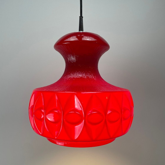 Image 1 of Red Glass Pendant Light By Peill And Putzler 1960