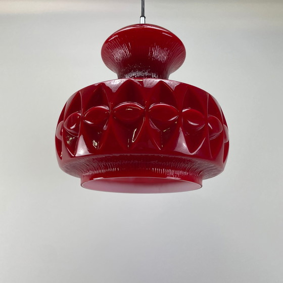 Image 1 of Red Glass Pendant Light By Peill And Putzler 1960