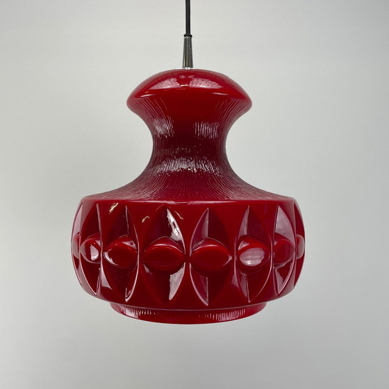 Image 1 of Red Glass Pendant Light By Peill And Putzler 1960